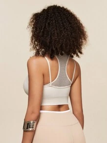 SHEIN Dewbera Sutien sport pentru femei, fără sudură, de culoare uni - Caisă - Vizualizare 2