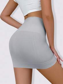 女士緊身無縫裙子塑身，單件裝 - 淺灰色 - 查看 2