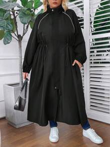 SHEIN CURVE+ Plus Size Women's Solid Color Simple Daily Long Sleeve Jacket Fall Winter Cloth For Women Autumn - Black - View 5