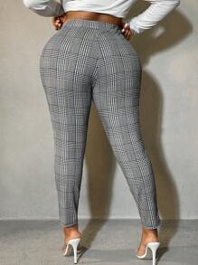 SHEIN SXY Plus Size Women's Houndstooth Pattern Slim Fit Versatile Suit Pants