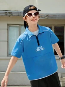 SHEIN Chaqueta de media cartera con cuello alto para niño preadolescente en azul