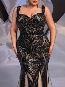 SHEIN Belle Plus Size Elegant Fish-Tail Type Formal Dress With Rose Red Off-Shoulder Ruffle Collar And Luxurious Bowknot - Hot Pink - View 7