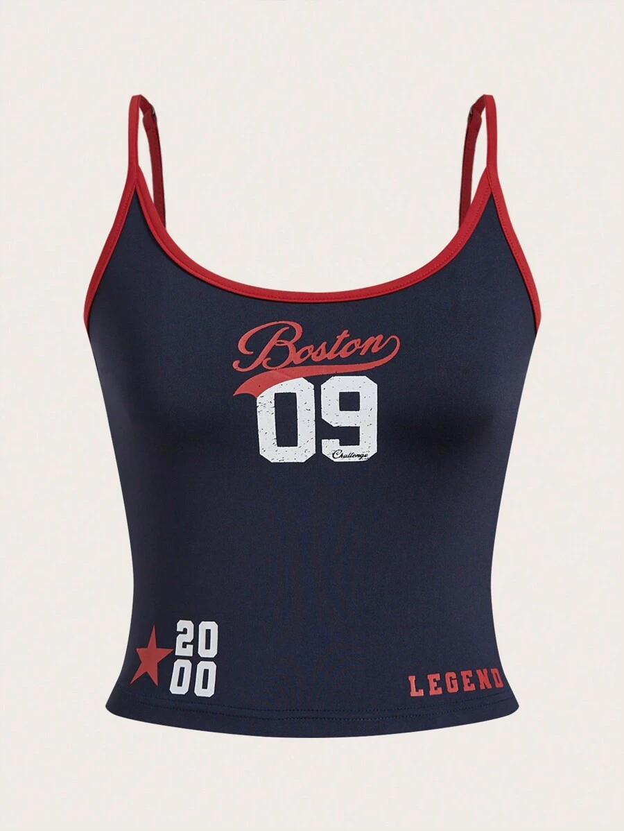 SHEIN Coolane 夏季街頭風格時尚女士運動字母印花彩色拼接Y2K背心上衣