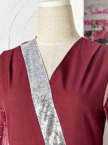 SHEIN Bộ đồ liền thân lưới sequin tương phản cho bé gái tuổi teen, dự tiệc/câu lạc bộ/đi làm - Nhiều màu - Xem 3