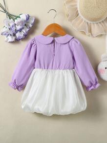 Vestido de manga larga con cuello alado y adornos de lazo para bebé niña, Primavera/Verano - Morado - Ver 2