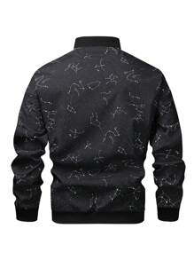Manfinity EMRG Men's Simple Printed Zipper Long Sleeve Jacket Coat - Black - View 2