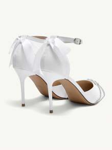CUCCOO HITCHD Fashionable Pointed Toe High Heels With Thin Heels, White Wedding Shoes With Rhinestone And Bowknot For Women