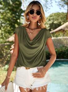 SHEIN Clasi Draped Collar Batwing Sleeve Tee