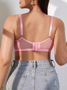 SHEIN Áo ngực cỡ lớn in ren họa tiết khối màu ấn tượng lãng mạn đồng quê - Màu Hồng baby - Xem 2