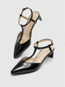 CUCCOO BIZCHIC Women's Fashionable Pointed Toe Buckle Ankle Strap High-Heel Sandals, Summer Elegant Basics Business Casual Business Chic Halloween - Black - View 2