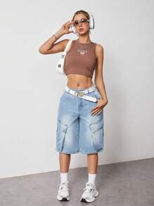 SHEIN EZwear Jeans con bolsillos de solapa laterales sin cinturón