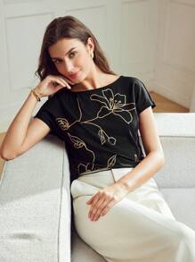 MOTF Classy CLASSY FLORAL PRINT BATWING SLEEVE T-SHIRT