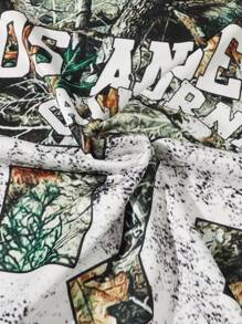 ROMWE MEN Street Life Men's 88# Dead Tree Camouflage Short Sleeve T-Shirt, Street Sports, Summer - Khaki - View 3