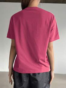 DAZY Motorcycle-Inspired Pattern Colorblock Short Sleeve T-Shirt,Fall Clothes Preppy Tops - Hot Pink - View 4