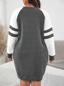 EMERY ROSE Plus Size Casual Minimalist Colorblock Round Neck Long Sleeve Sweatshirt, Autumn/Winter - Multicolor - View 5