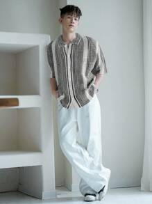 DAZY Men's Color Block Knitted Summer Sweater - Black and White - View 2