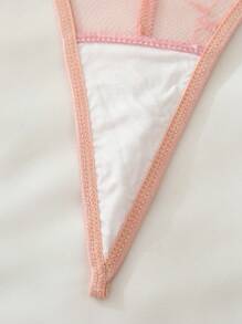 PetitDoll Conjunto de camisón sexy de encaje transparente de talla grande - Rosa - Ver 4