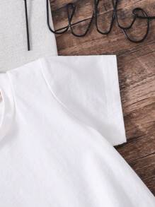 SHEIN Playful Pals Baby Girls' Cotton White Short Sleeve Letter Printed T-Shirt, Suitable For Summer - White - View 5