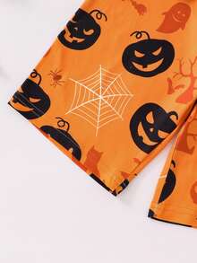 Bộ đồ ngủ áo ba lỗ và quần short in họa tiết Halloween cho bé gái tuổi mới lớn, dành cho tiệc Halloween - trái cam - Xem 6