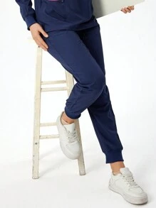 SHEIN TaskFit 纯色简约日常校服下装，磨砂下装 - 藏蓝色 - 查看 3