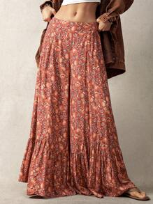 Bohemela Women's Vacation Floral Print Wide Leg Loose Pants With Ruffled Hem - Multicolor - View 6