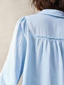 Bohemela Blue Embroidered Vacation Teacher Shirt For Women - Baby Blue - View 6