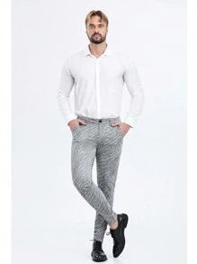 ALLELMS Pantalones chinos para hombre ajustados, pantalones de vestir elásticos resistentes a las arrugas en color negro - Gris - Ver 8