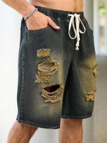 Manfinity Hypemode Shorts décontractés en denim avec poches grande taille pour hommes, troué