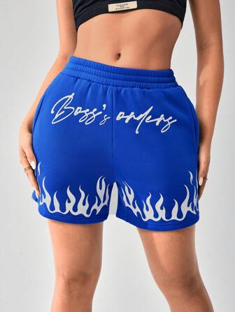 SHEIN SXY Vêtements d'automne pour la rentrée scolaire, shorts imprimés flammes sous-vêtements pour femmes