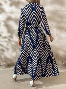 SHEIN Clasi Elegant Ladies' Shirt Collar Belted Shirt Dress Fall Women Outfits Teacher Dress Work Clothes - Multicolor - View 10