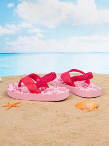 Pantofole infradito con stampa cartone animato per bambini con cinturino elastico sul retro, facile da indossare e togliere. Modello di stampa trasferita "sweetheart". Di spessore e fette per un uso morbido, confortevole, antiscivolo e resistente all'usura per interni/esterni/in vacanza.