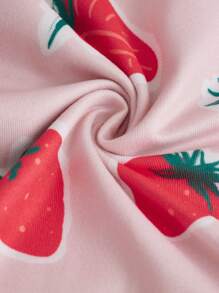 SHEIN Tween Girls' Round Neck Strawberry Pattern Knitted Comfortable Sleep Dress - Pink - View 4