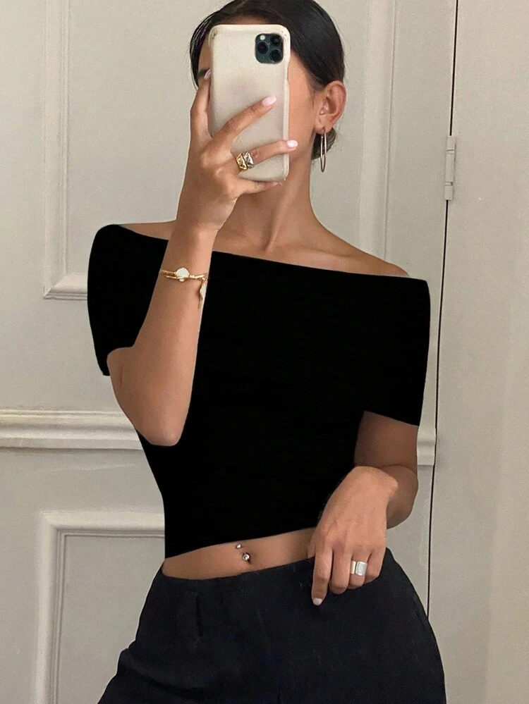 Women's Short Sleeve Off Shoulder Simple, Clean, Gentle, Elegant, Sophisticated T-Shirt,Crop Tops Women