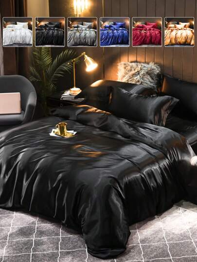 2/3 piezas Juego de Ropa de Cama de Satén, Juego de Ropa de Cama, Juego de Edredón Libre de Arrugas, Suave y Amigable con la Piel, Ligero y Sedoso, Mejora la Calidad del Sueño, Serie de unicolor, Ajuste Perfecto para Camas Individuales, Dobles, Queen, King, Adecuado para Todas las Estaciones (Incluye Edredón y 1/2 Funda de Almohada), Decoración de Otoño, Decoración de Habitación