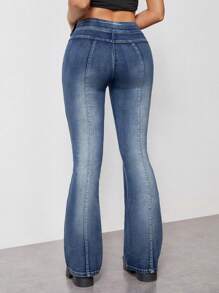SHEIN EZwear Damskie jeansy ze skośnymi kieszeniami i rozszerzanymi nogawkami - Niebieski - Zobacz 2