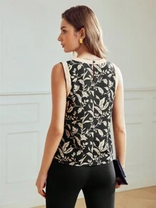MOTF Classy CLASSY PLANTS PRINT CONTRAST LACE BLOUSE