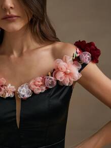 Anewsta Elegant And Beautiful Deep V-Neck 3D Floral Women's Top