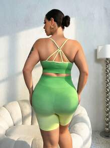 SHEIN Sport Gameset Plus Size Women's Ombre Tie-Dye Camisole Tank Top And Shorts Sports Set