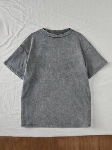 Comfortcana 加大碼酸洗復古針織損壞感寬鬆短袖T恤 - 深灰色 - 查看 6