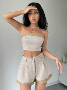 Chiquease 女裝休閒色塊露肩上衣和短褲套裝，夏季 - 彩色 - 查看 6