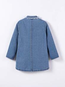 女童可愛戶外休閒中深色洗水牛仔外套，淺藍色 - 中等水洗藍 - 查看 2