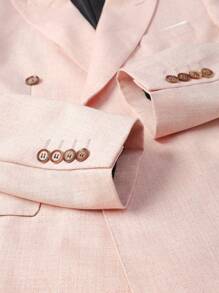 Manfinity Mode Men's Rress Suit Set With Lapel Buttoned Pocket Formal Jacket And Slim Fit Business Commute Trousers - Pink - View 6