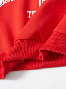 SHEIN Explorewe 青少年女孩休闲街头服饰炫酷学院风露肩运动衫和运动裤套装，适合圣诞节 - 紅色 - 查看 9