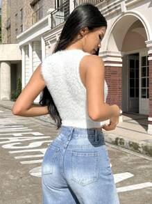 SHEIN EZwear de cuello alto Tank corto Top de punto - Blanco - Ver 2