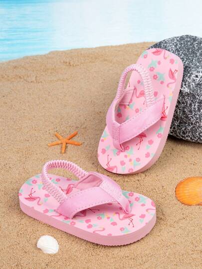 Baby Slip-On Sandals With Stretchable Elastic Strap, Cartoon Printed Cardinal Bird Pattern, Thickened Sliced Soles, Soft Comfortable, Anti-Slip & Wear-Resistant, Suitable For Daily Wear And Indoor/Outdoor Holiday Activities