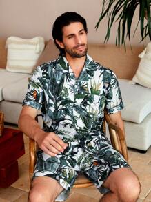 Manfinity ChillVibe Men's Tropical Print Short Sleeve And Shorts Homewear Set - Multicolor - View 5