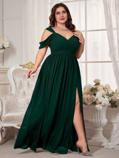 UNITHORSE UNITHORSE Plus Size Women Off Shoulder Short Sleeve Chiffon Bride Dress, Elegant Dress, Birthday Women Outfits, Graduation Dress, Formal Dress,Bridesmaid Dress