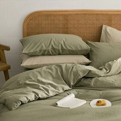 Bộ đồ giường màu xanh lá cây 3 món bao gồm 1 vỏ chăn, 2 vỏ gối, siêu mềm, có thể giặt mà không cần ruột, thích hợp cho ký túc xá hoặc phòng ngủ