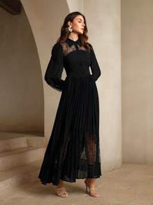 Anewsta Lace Mesh Cocktail Party See-Through Dress Maxi Women Outfit - Black - View 8