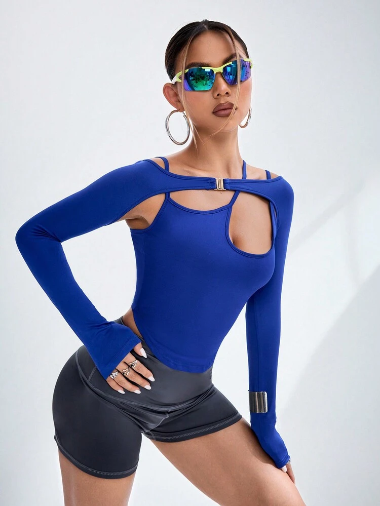 Sexy Cut Out Back Strap Design Tshirt Sweater,Basic Top Fall Outfits Matching,Workout Gym Daily ,Basic T Shirt,Workout Tops,Y2k